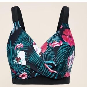 HANNA NIKOLE Womens Plus Size cross over padded Bikini top tropical floral -22W